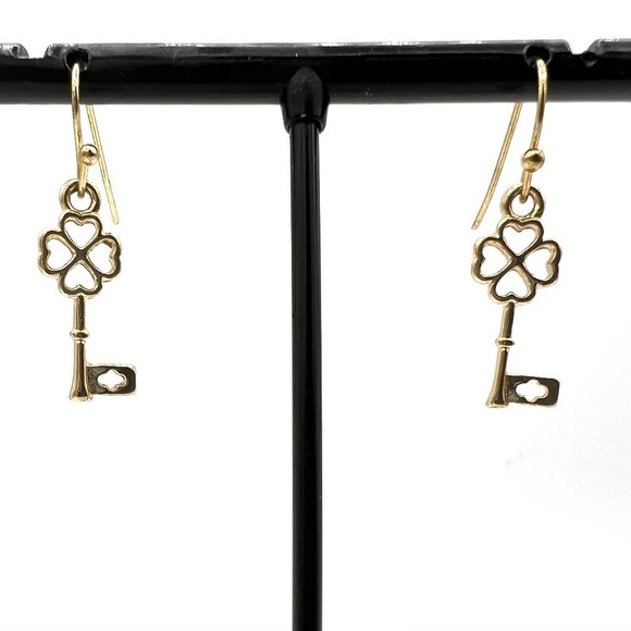 Jewelry - Gold Tone Shamrock Key Earrings